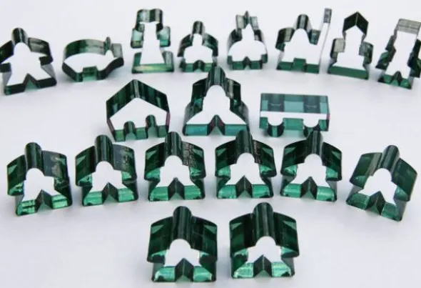 Carcassonne: Meeple - komplettes Spielfiguren-Set (19 Figuren) TRANSPARENT Dunkelgrün